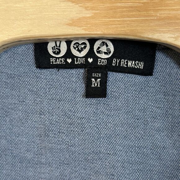 REWASH Recycled Zip Front Dress Women’s Size M Stretch Denim Jean Pockets - Picture 2 of 16